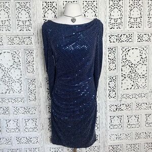 R&M‎ Richards Sparkly Shimmer Fairycore Navy Blue Knee Length Dress With Cape